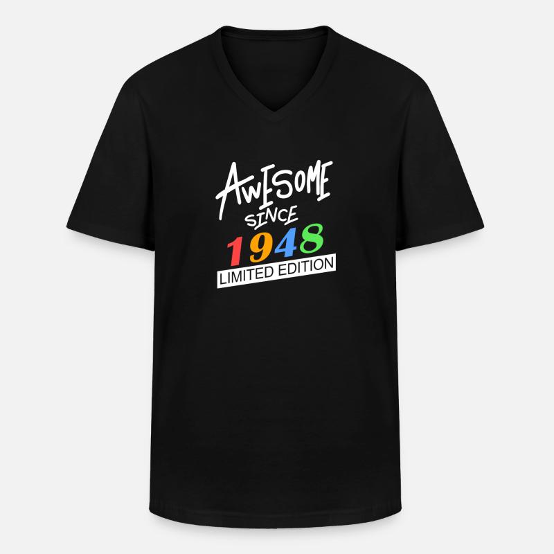 1948 - Männer-T-Shirt mit V-Ausschnitt - Schwarz