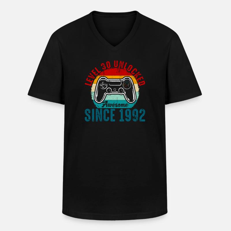 Level 30 Entsperrtes Retro-Controller-Tee - Männer-T-Shirt mit V-Ausschnitt - Schwarz