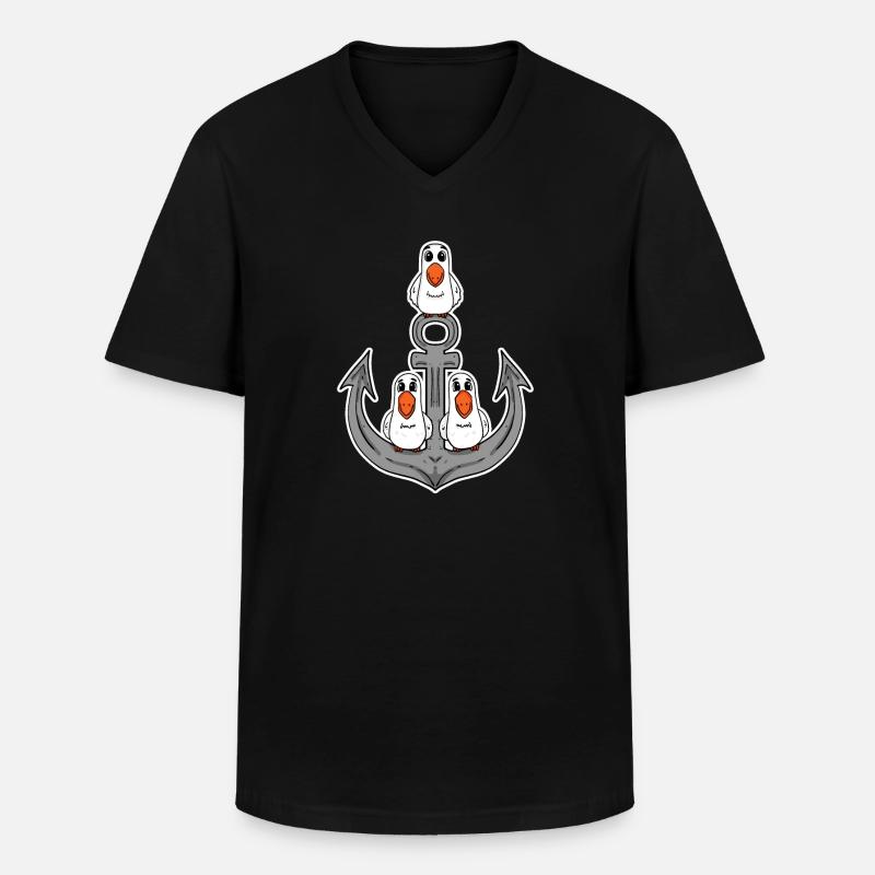 Möwen Möwe Anker - Männer-T-Shirt mit V-Ausschnitt - Schwarz