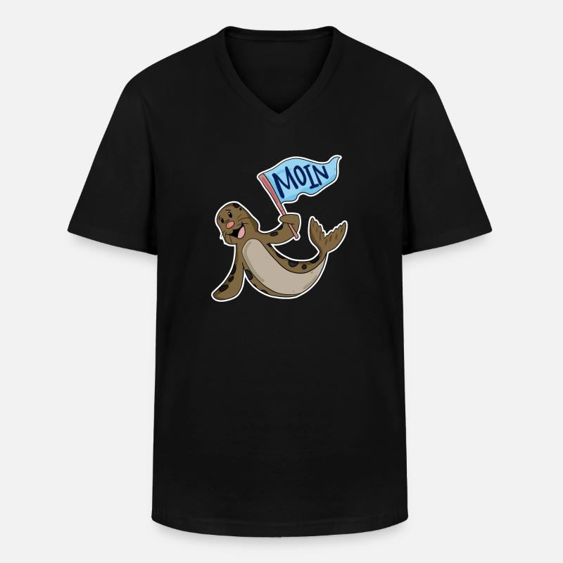 Robbe mit Moin Flagge - Männer-T-Shirt mit V-Ausschnitt - Schwarz