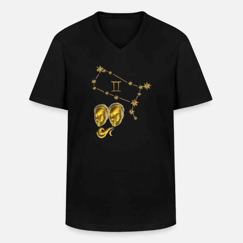 Sternzeichen Zwillinge 3D, gold - Männer-T-Shirt mit V-Ausschnitt - Schwarz