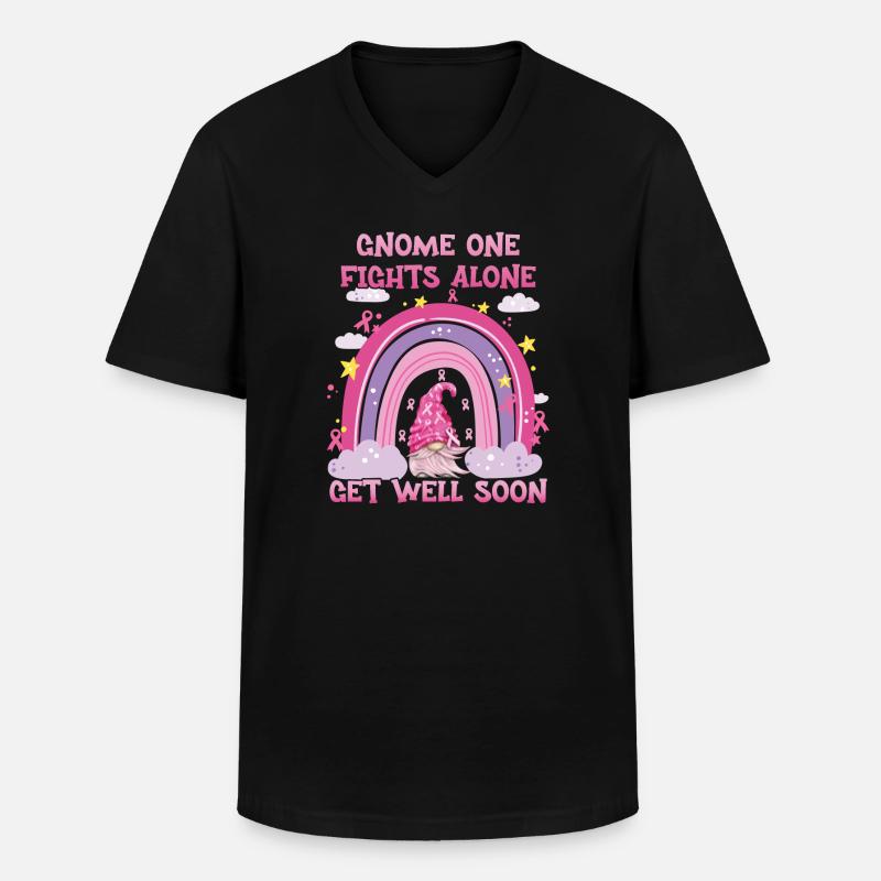 Gnome One Fights Alone Brustkrebs - Männer-T-Shirt mit V-Ausschnitt - Schwarz