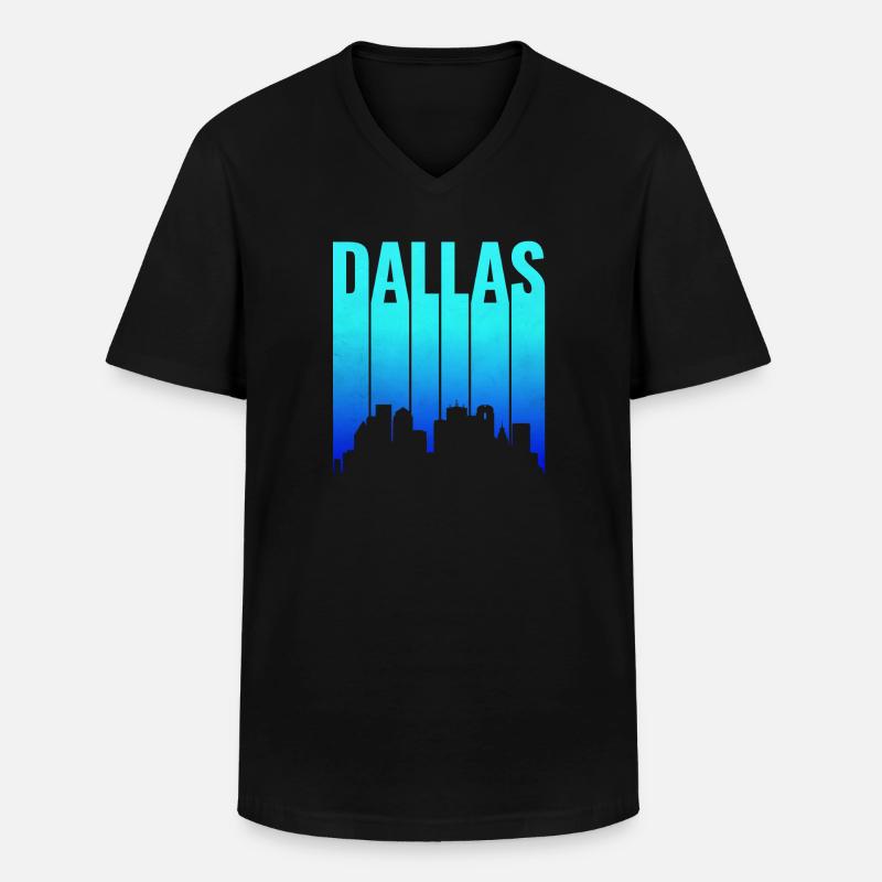 Dallas Skyline Gradient Typografie - Männer-T-Shirt mit V-Ausschnitt - Schwarz