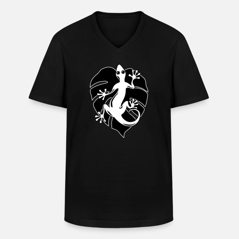 Salamander und Blatt - Männer-T-Shirt mit V-Ausschnitt - Schwarz