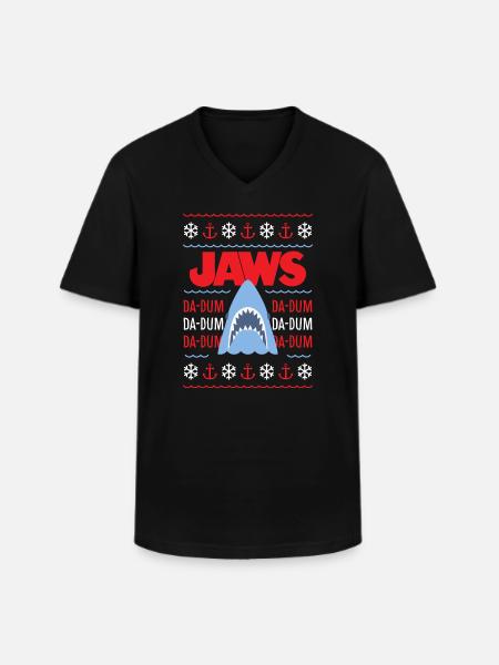 Jaws Distressed Da-Dum Da-Dum - Men's V-Neck T-Shirt - black