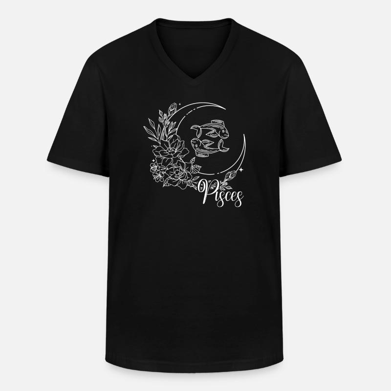 Fische Blüte Mond - Männer-T-Shirt mit V-Ausschnitt - Schwarz