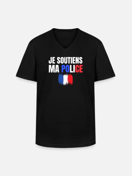 police, policier, gendarme - T-shirt col V Homme - noir