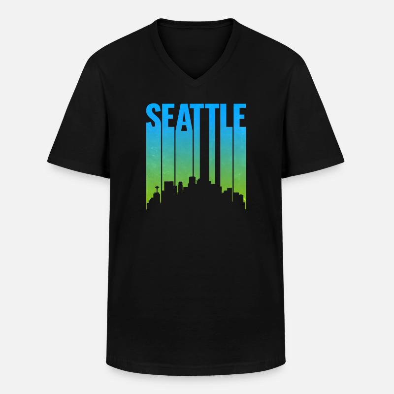 Seattle Neon Skyline Kunstdruck - Männer-T-Shirt mit V-Ausschnitt - Schwarz