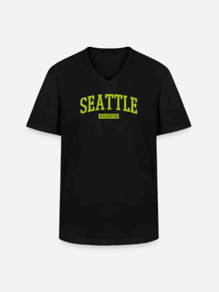 Lettrage Seattle Washington - T-shirt col V Homme - noir