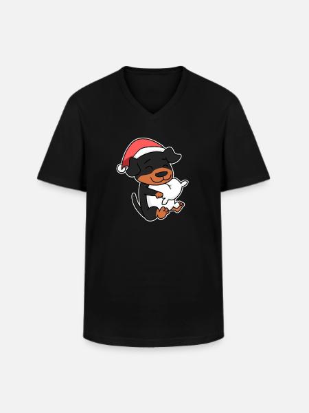 Rottweiler Dog Christmas Sleep Tired - Men's V-Neck T-Shirt - black