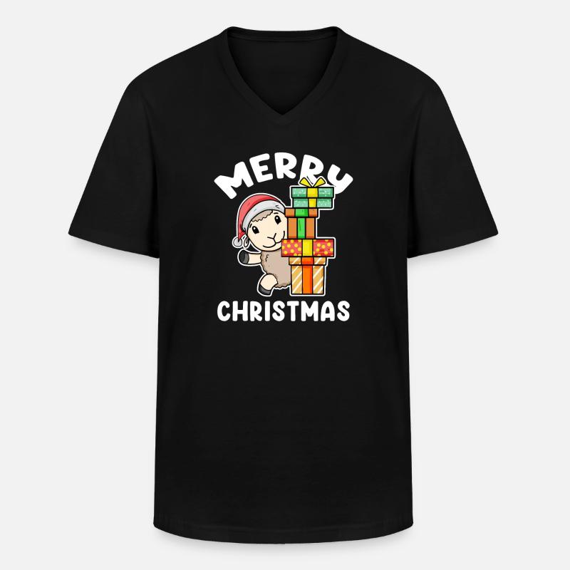 Frohe Weihnachten Schaf mit Geschenke - Männer-T-Shirt mit V-Ausschnitt - Schwarz