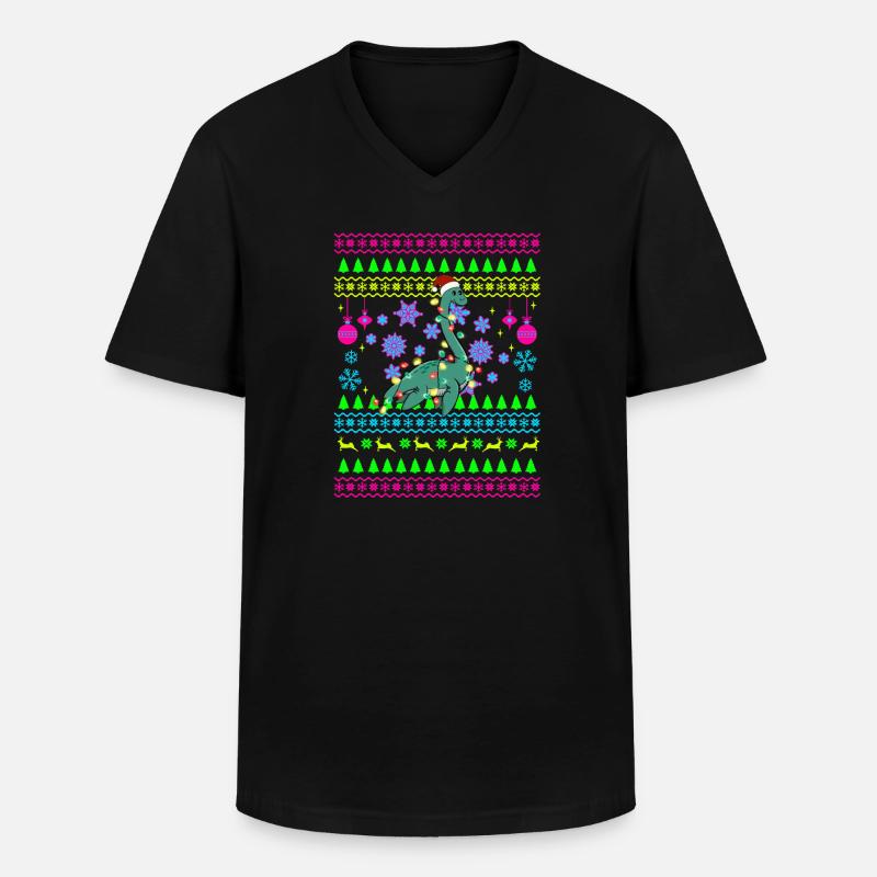 Weihnachtsdino mit Lichtern - Männer-T-Shirt mit V-Ausschnitt - Schwarz