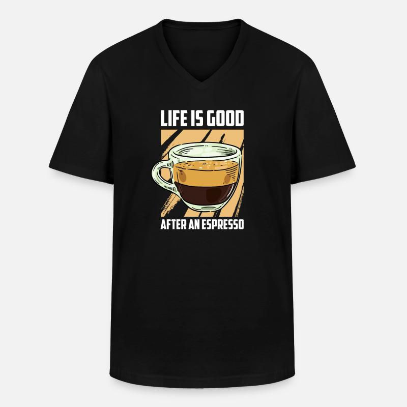 Kaffee Espresso Leben - Männer-T-Shirt mit V-Ausschnitt - Schwarz