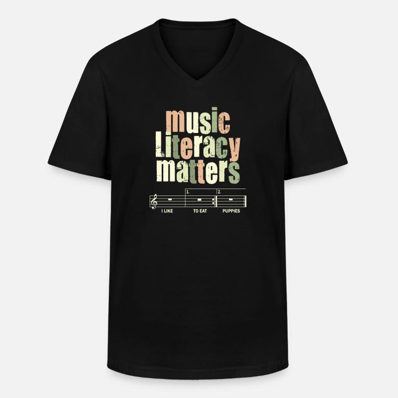 La littératie musicale, ça compte - T-shirt col V Homme - noir