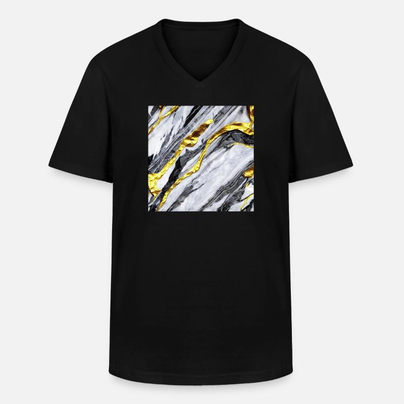 Marmorgold Struktur - Männer-T-Shirt mit V-Ausschnitt - Schwarz