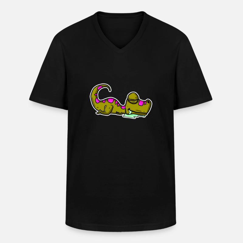 Schlafender Dino - Männer-T-Shirt mit V-Ausschnitt - Schwarz
