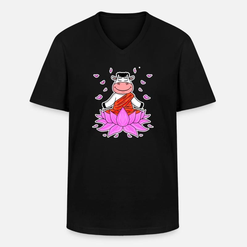Yoga Kuh - Männer-T-Shirt mit V-Ausschnitt - Schwarz