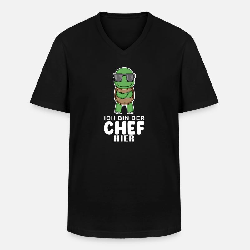 Cool Schildkröte Chef - Männer-T-Shirt mit V-Ausschnitt - Schwarz