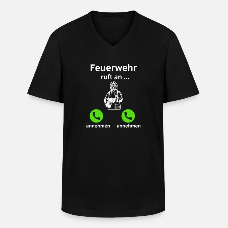 Feuerwehr ruft an - annehmen oder annehmen? - Männer-T-Shirt mit V-Ausschnitt - Schwarz
