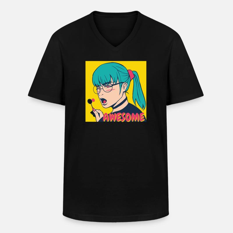 Teal Haar Pop-Art Heldin - Männer-T-Shirt mit V-Ausschnitt - Schwarz