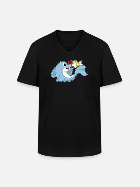 Delfin Fisch - Männer-T-Shirt mit V-Ausschnitt - Schwarz