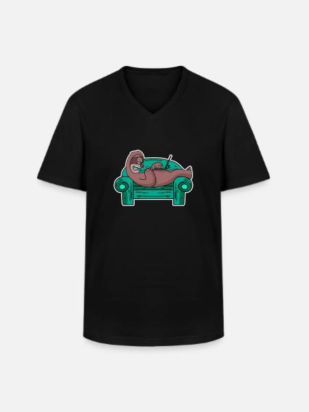 Sloth on sofa laptop staff - Men's V-Neck T-Shirt - black