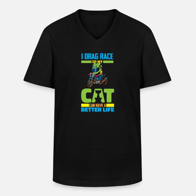 Dragster Drag Race Katze - Männer-T-Shirt mit V-Ausschnitt - Schwarz
