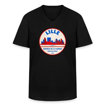 Insigne rétro de la Skyline de Lille - T-shirt col V Homme - noir - Devant - AI Model Male 178 dark (178cm)