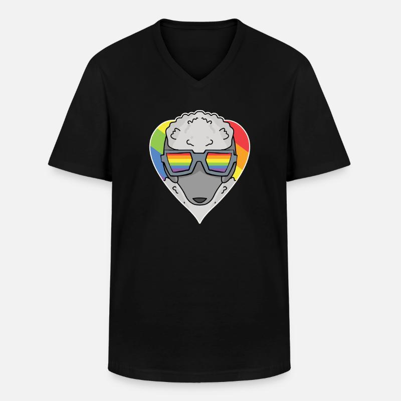 Regenbogen - Hund mit Brille - Pudel - Männer-T-Shirt mit V-Ausschnitt - Schwarz