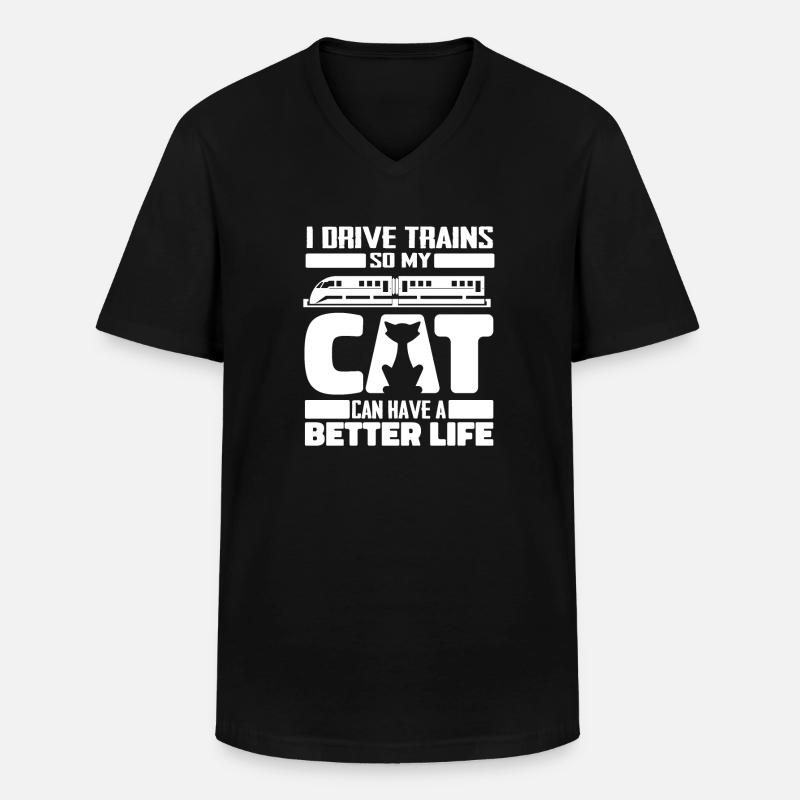 Motorfører togfører kat - Klassisk herre T-shirt med V-udskæring - sort