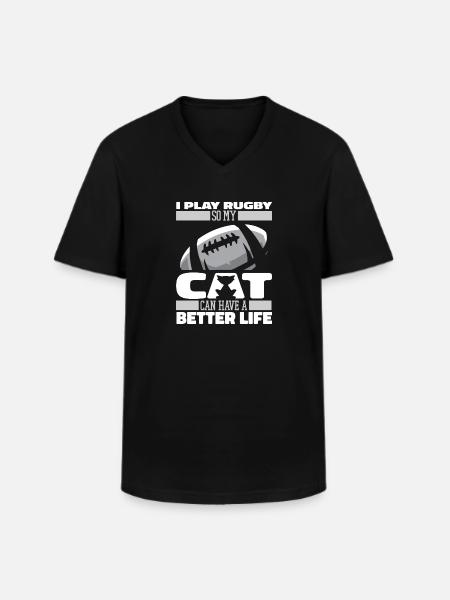 Rugby cat - Men's V-Neck T-Shirt - black