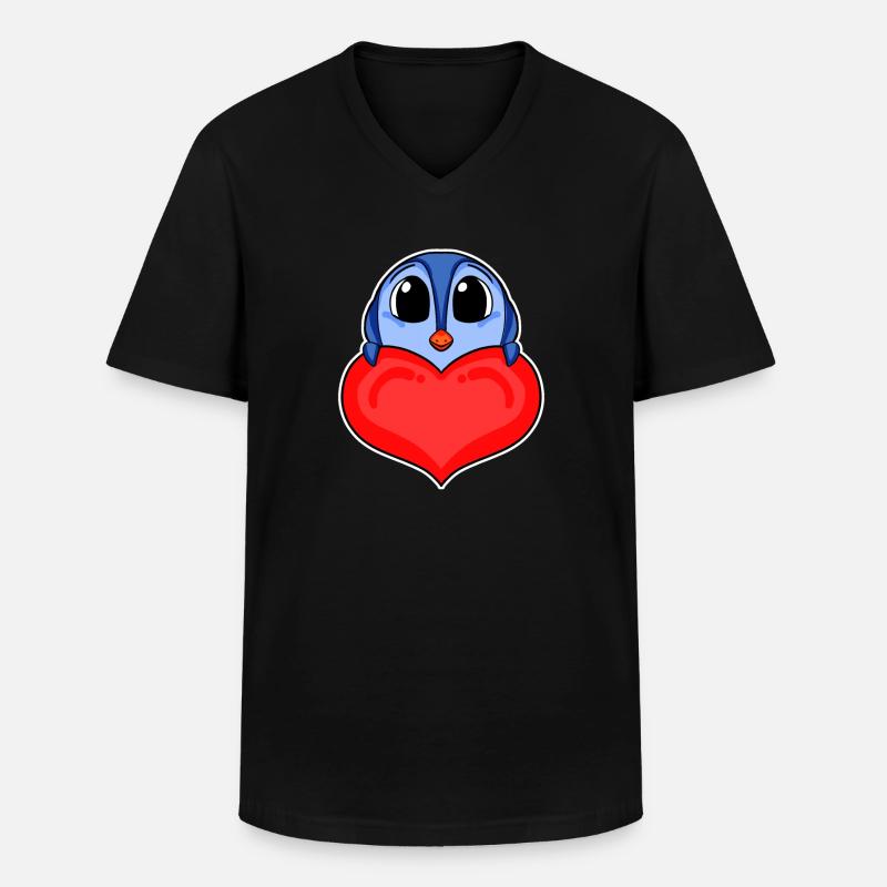 Pinguin mit Herz - Liebe Romantisch - Männer-T-Shirt mit V-Ausschnitt - Schwarz