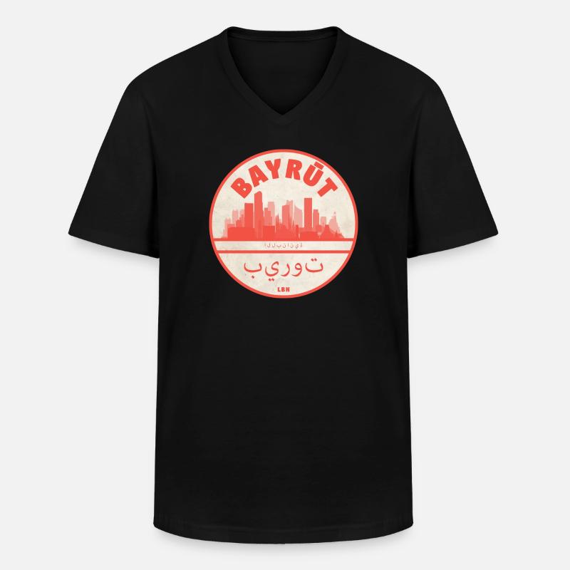Beirut Skyline Rundlogo Rot - Männer-T-Shirt mit V-Ausschnitt - Schwarz