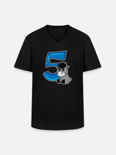 5 år - 5 års fødselsdag med dyremotiv - Klassisk herre T-shirt med V-udskæring - sort