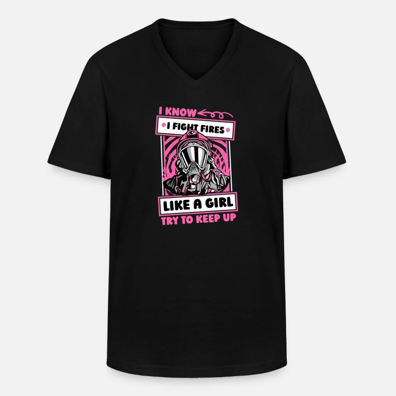 Feuerwehrmann Mädchen - Männer-T-Shirt mit V-Ausschnitt - Schwarz