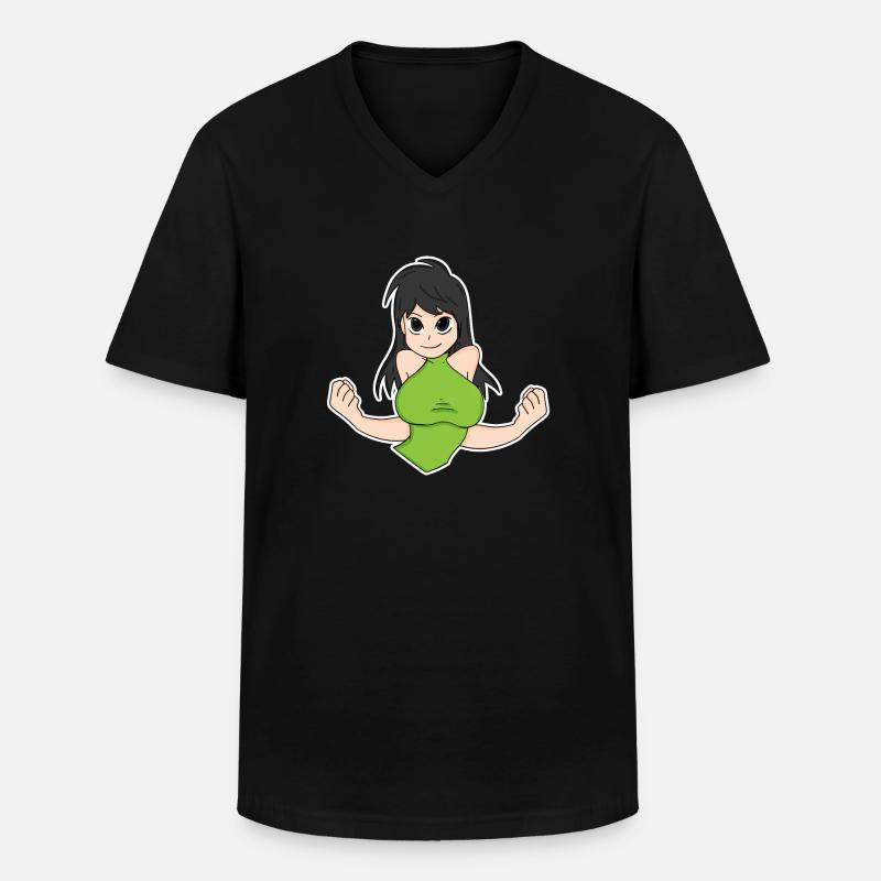 Anime - Männer-T-Shirt mit V-Ausschnitt - Schwarz