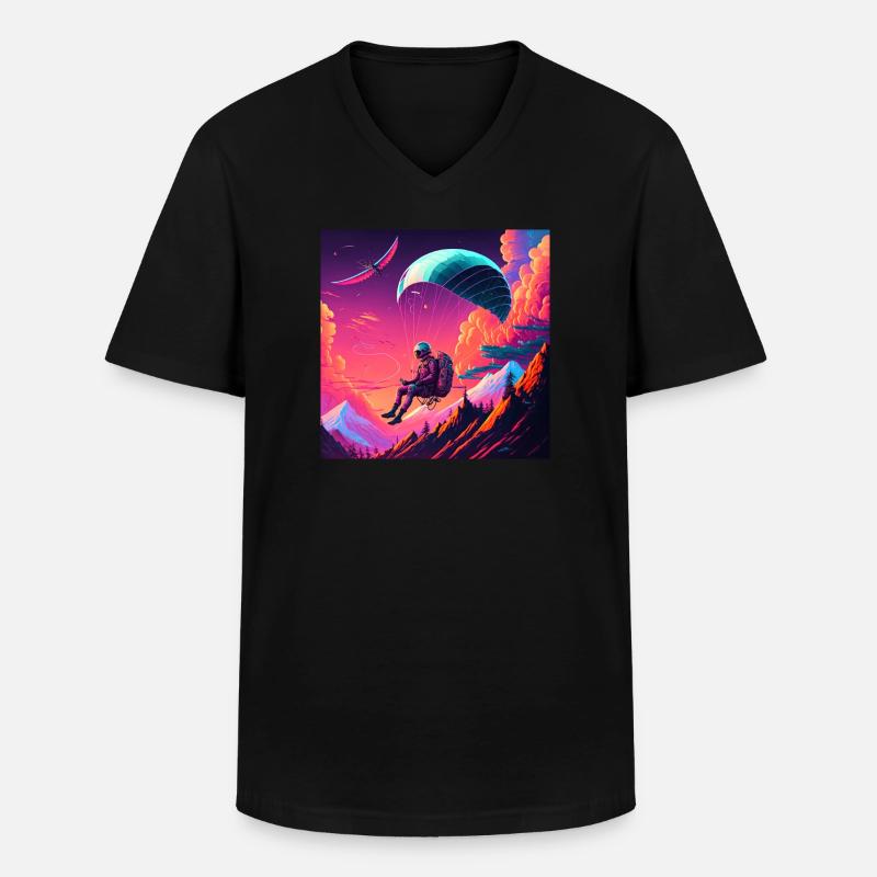 Paraglider im Synthwave Stil - Männer-T-Shirt mit V-Ausschnitt - Schwarz