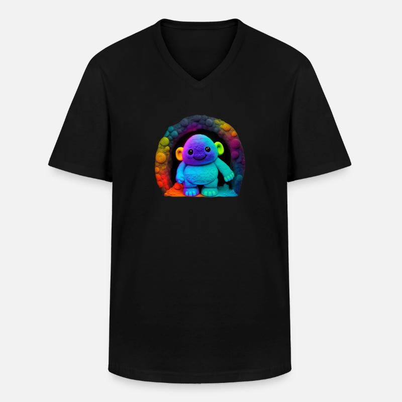 Neon Regenbogenaffe im Tunnel - Männer-T-Shirt mit V-Ausschnitt - Schwarz