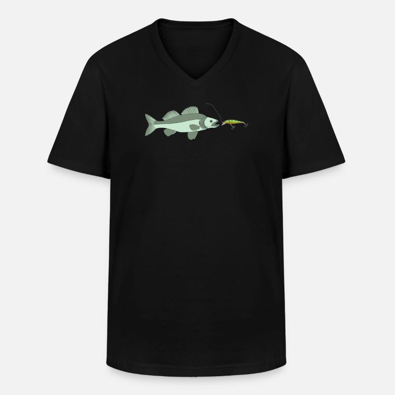 Zander jagt Kunstköder - Männer-T-Shirt mit V-Ausschnitt - Schwarz