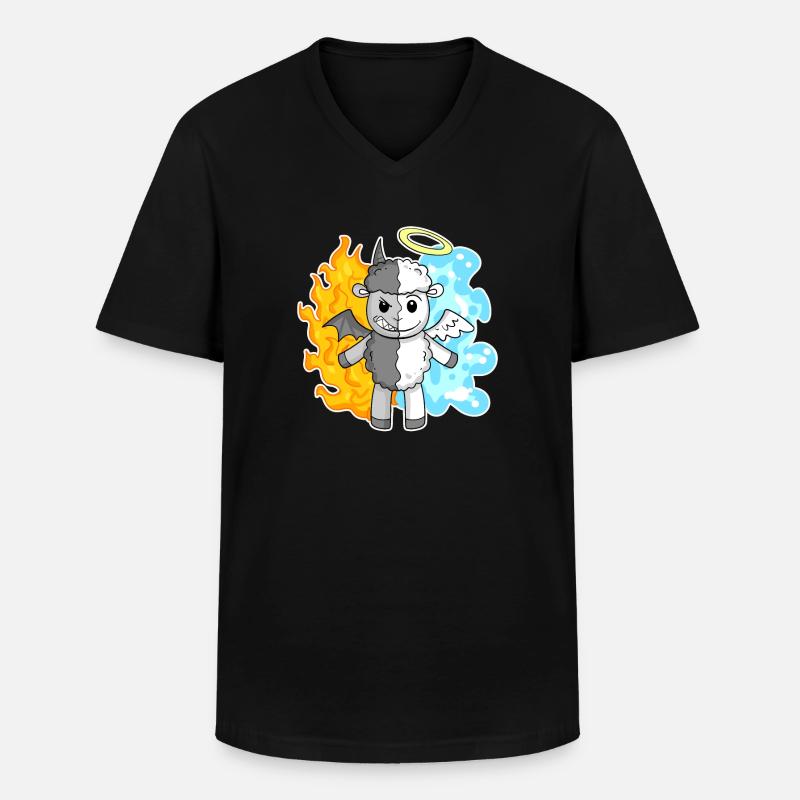 Schaf - Engel und Teufel - Männer-T-Shirt mit V-Ausschnitt - Schwarz