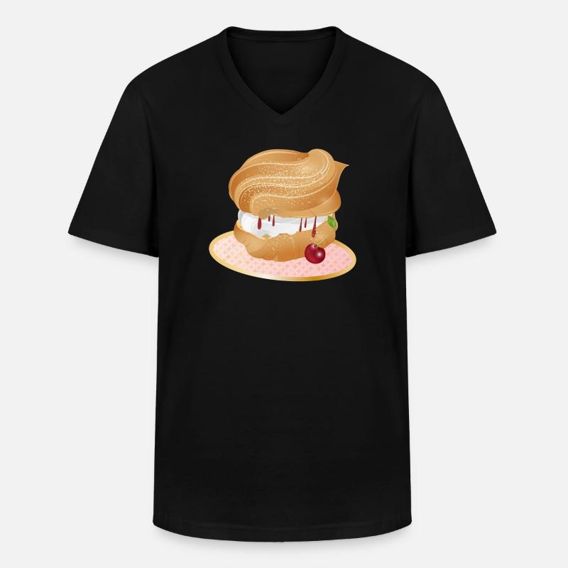 Mit Sahne und Kirsche gefüllter Windbeutel - Männer-T-Shirt mit V-Ausschnitt - Schwarz