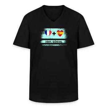 Drapeau France et Espagne 100% génial - T-shirt col V Homme - noir - Devant - AI Model Male 178 dark (178cm)