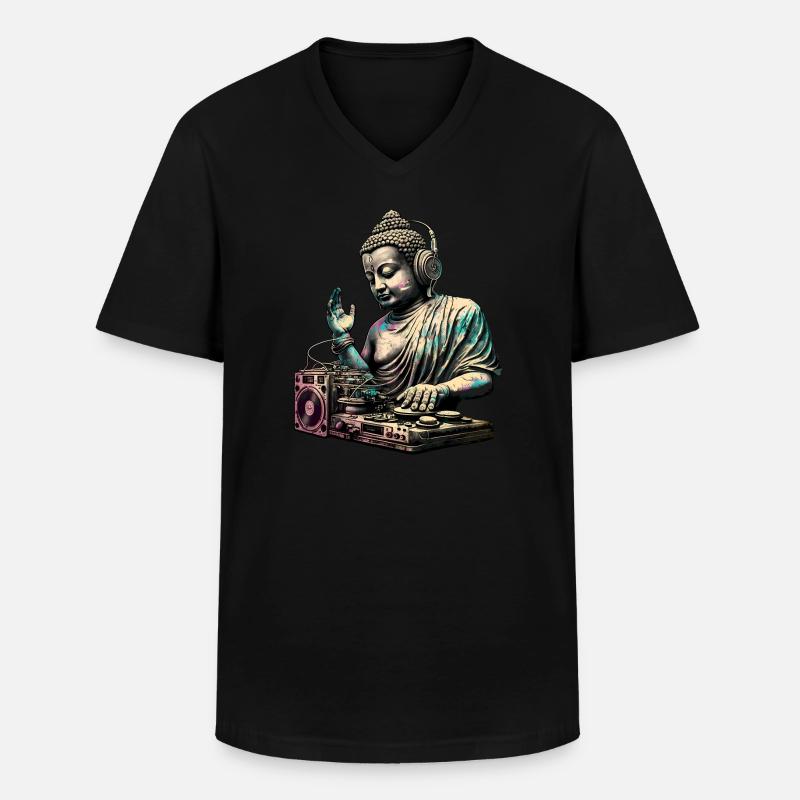 DJ Buddha - Männer-T-Shirt mit V-Ausschnitt - Schwarz
