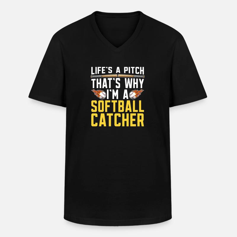 Softball Fänger - Männer-T-Shirt mit V-Ausschnitt - Schwarz