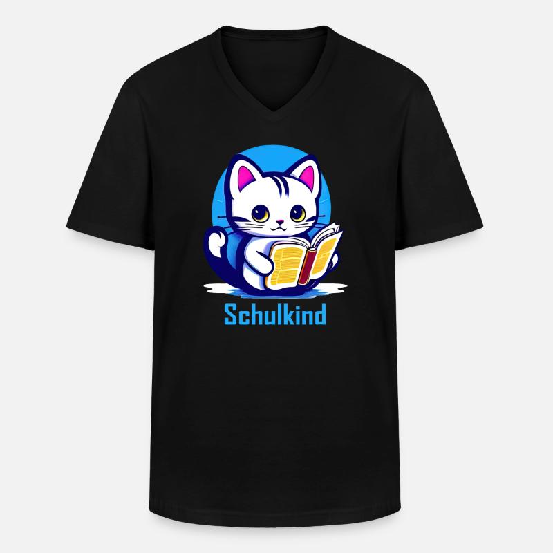 Schulkind Katze mit Buch - Männer-T-Shirt mit V-Ausschnitt - Schwarz