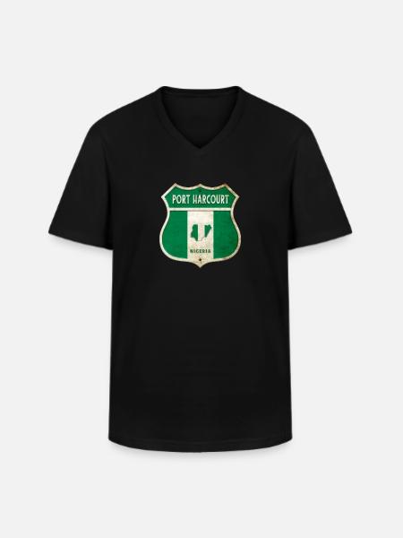 Port Harcourt Nigeria Drapeaux d'armoiries - T-shirt col V Homme - noir