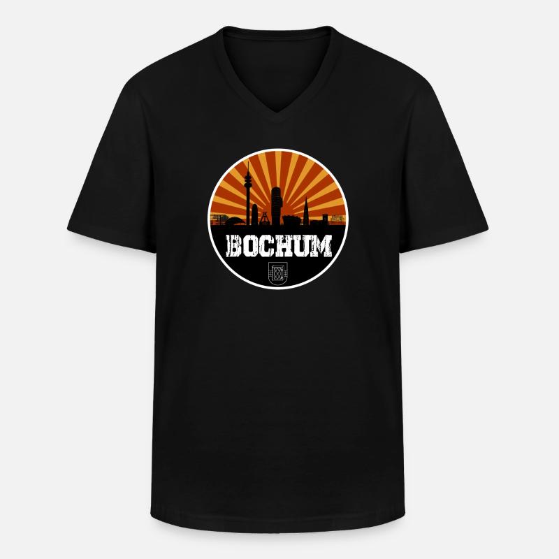 Bochum Retro Skyline - Männer-T-Shirt mit V-Ausschnitt - Schwarz