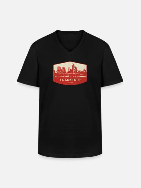 Frankfurt Skyline Rot Badge - Männer-T-Shirt mit V-Ausschnitt - Schwarz