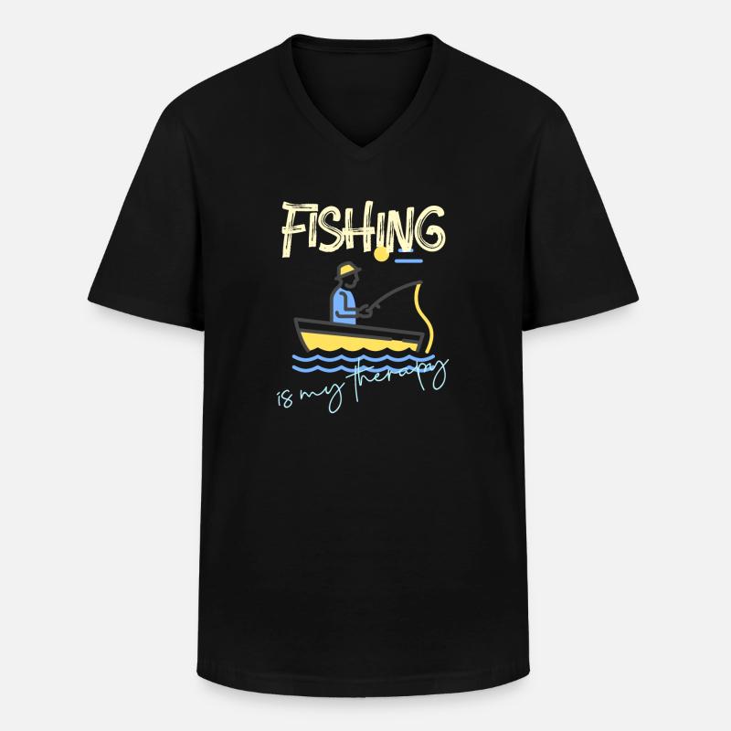 Fishing Is My Therapy - Männer-T-Shirt mit V-Ausschnitt - Schwarz