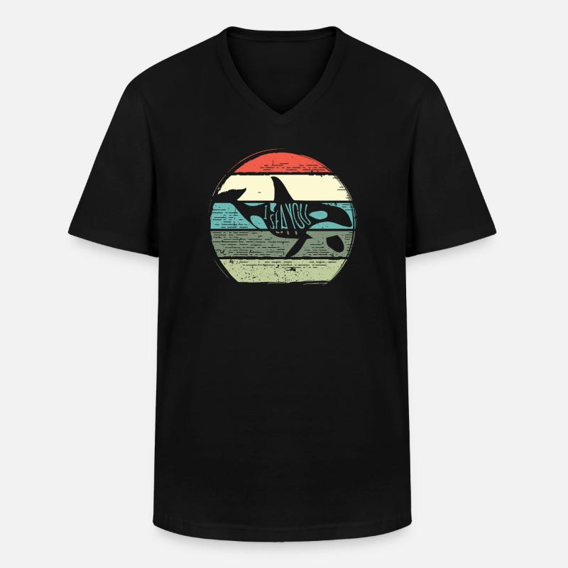 Retro Whale Sunset Circle - Männer-T-Shirt mit V-Ausschnitt - Schwarz